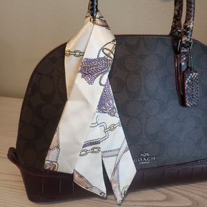 Twilly scarf for purse, bag, hair, neck etc. PURPLE CREAM GOLD